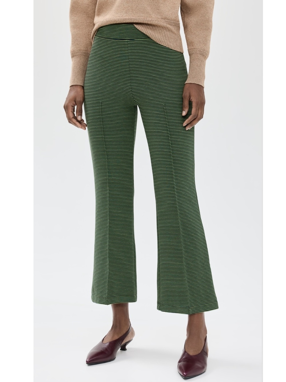 DONNI Green Viscose Blend Elastic Waist The Stripe Kick Flare Crop Pants Sz. L
